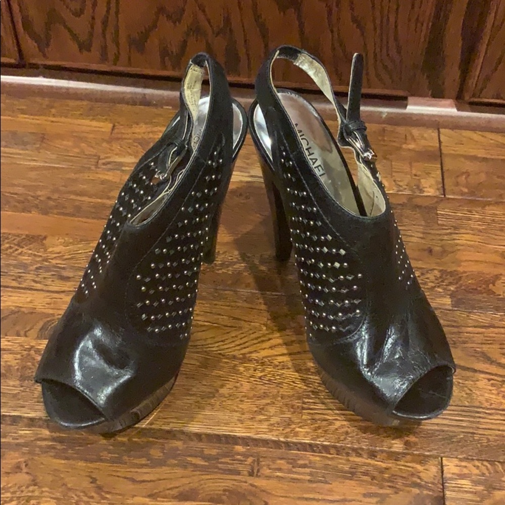 Studded black platform sling back shoes